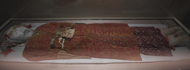 Costume of an aristocrat from a tomb at Yingpan, Han to Jin dynasty. Collection of Xinjiang Archaeological Research Institute