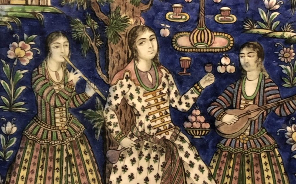 Detail of decorative tile, Qajar period Iran (Musée de Beaux Arts, Lyon)