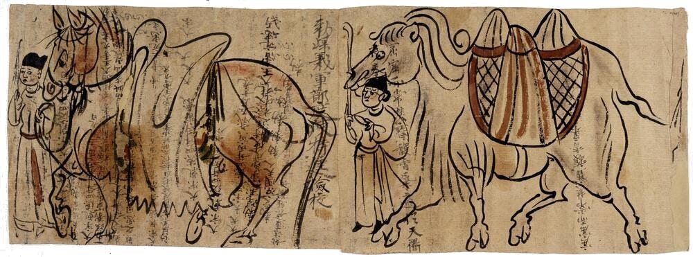 Sketch of horse and camel, 10th century, Dunhuang (British Museum)