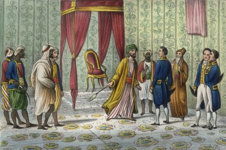 The dey of Algiers striking the French consul with his fly-whisk in 1827; the diplomatic incident that lead to the French invasion