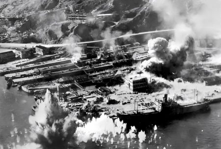 Taikoo Dockyard, Hong Kong, under attack