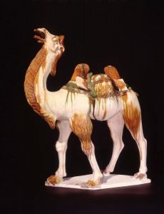 Sancai' (three-color) ceramic tomb figure of a camel, 728 CE