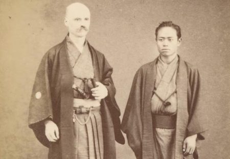 Suzuki Tōkoku: Theophilus Alexander Singleton and anonymous Japanese man), carte de visite, June 1880. State Library of Victoria, Melbourne, Australia.