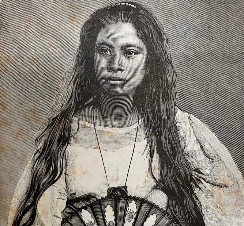 “Indienne de Manille”, from Alfred Marche's Luçon et Palaouan: six années de voyages aux Philippines (1887) [via Jose Dalisay]