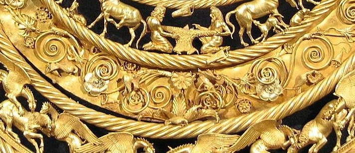 Detail of golden pectoral from Tovsta Mohyla (Wikimedia Commons)