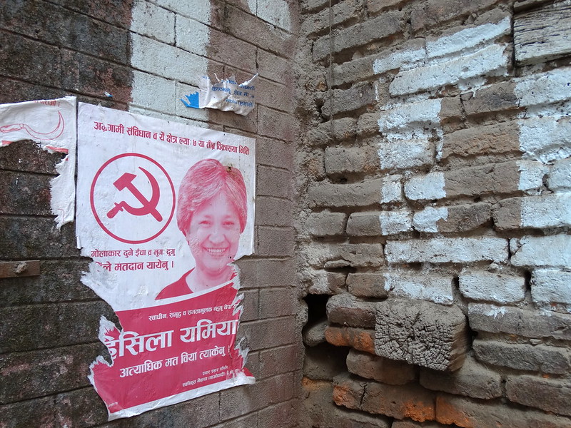 Election poster featuring Hisila Yami (Photo: 
Adam Jones
)
