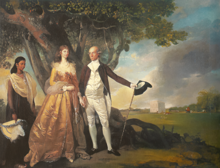 Warren Hastings with his wife Marian in their garden at Alipore, c 1784–87 (via Wikimedia Commons)