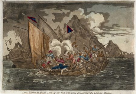 Lieut Turner & Boats Crew of the Ship Tea, made Prisoners by the Ladrone Pirates, ca 1800 (via Wikimedia Commons)